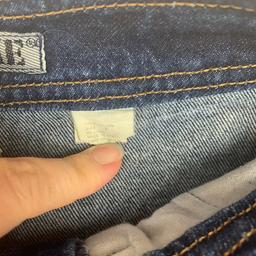 Jordache size 7 24 vintage acid wash Dark Blue Denim Skirt pencil retro 90s fold